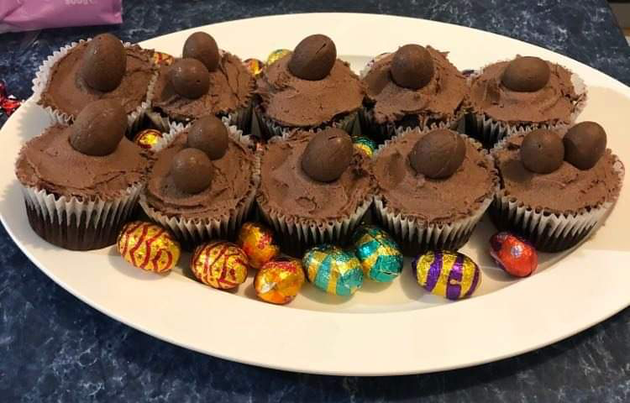 Chocolate cupcakes decorated for an easter party